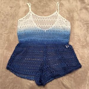 VICTORIA SECRET COVER UP TANK STRAP ROMPER WHITE & BLUE SIZE LARGE